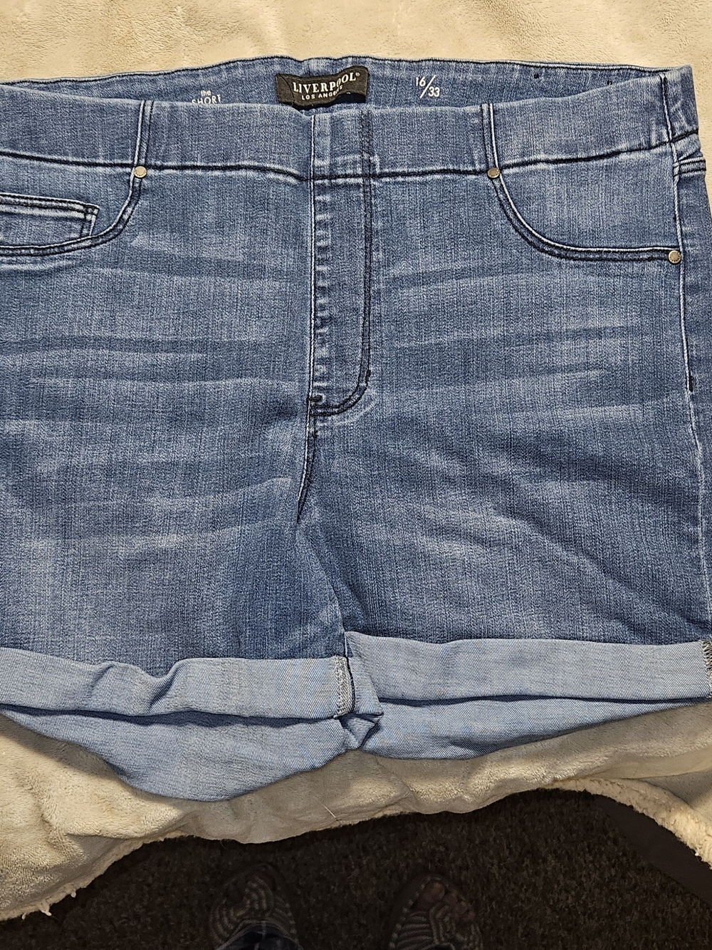 Liverpool Light Blue Rolled Cuff Denim Shorts